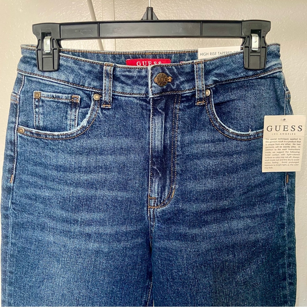 GUESS Women's Dark Blue High Rise/High Waisted Taper Fit Sammy Casual Jeans